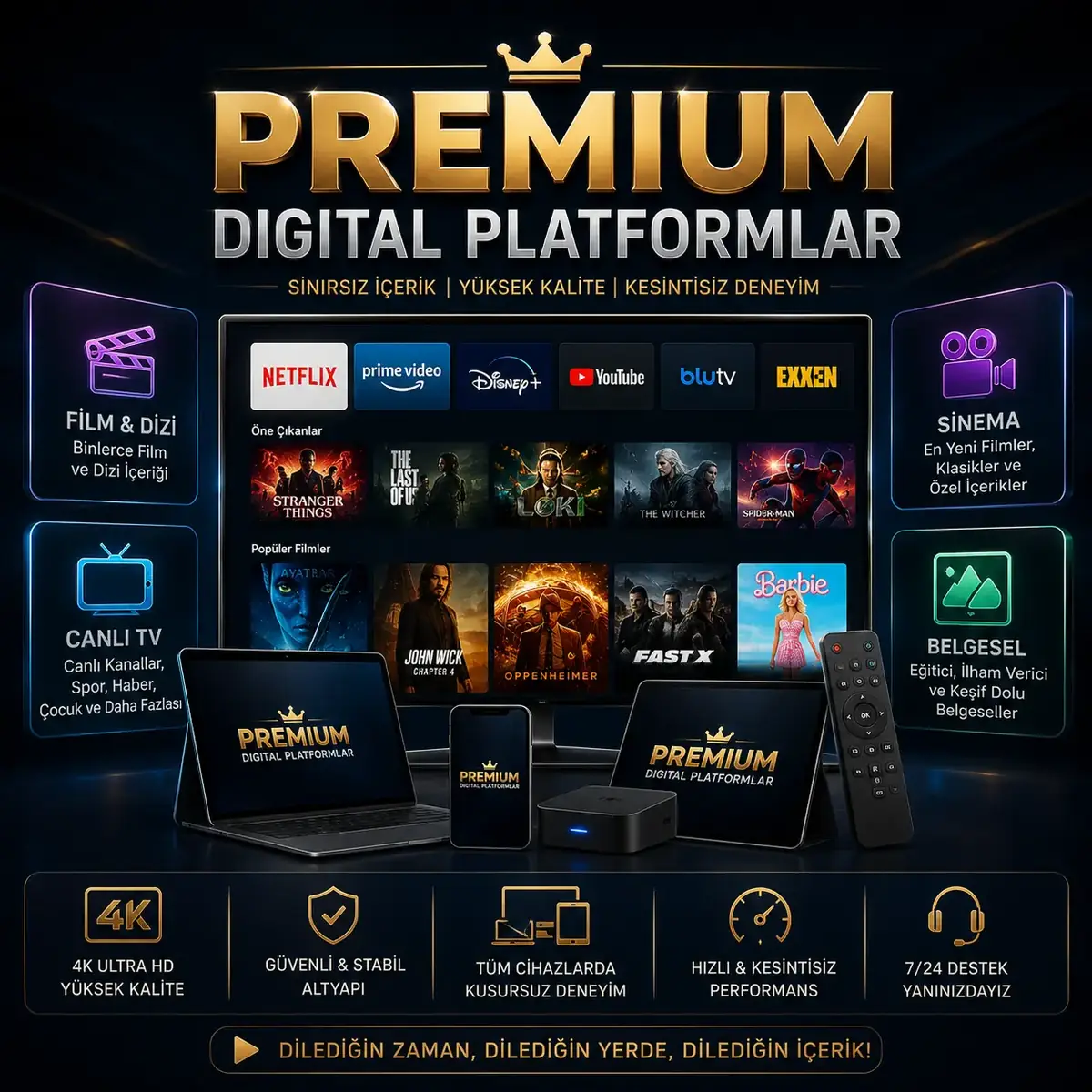 Premium IPTV - 4K film ve dizi arşivi, canlı TV ve belgesel
